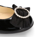 LUXURY Girl Ballet flat shoes with velvet bow with crystals in patent leather.