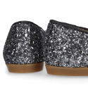 LUXURY Girl Ballet flat shoes with velvet bow in leather with glitter.