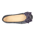 LUXURY Girl Ballet flat shoes with velvet bow in leather with glitter.