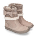 FAUX FUR and KNIT NECK design girl boot shoes in suede leather.