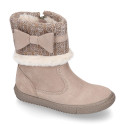 FAUX FUR and KNIT NECK design girl boot shoes in suede leather.