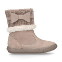 FAUX FUR and KNIT NECK design girl boot shoes in suede leather.