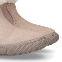 FAUX FUR and KNIT NECK design girl boot shoes in suede leather.