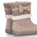 FAUX FUR and KNIT NECK design girl boot shoes in suede leather.