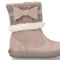 FAUX FUR and KNIT NECK design girl boot shoes in suede leather.