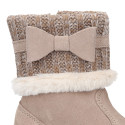 FAUX FUR and KNIT NECK design girl boot shoes in suede leather.