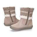 FAUX FUR and KNIT NECK design girl boot shoes in suede leather.