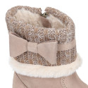 FAUX FUR and KNIT NECK design girl boot shoes in suede leather.