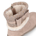 FAUX FUR and KNIT NECK design girl boot shoes in suede leather.