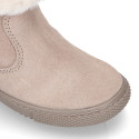 FAUX FUR and KNIT NECK design girl boot shoes in suede leather.