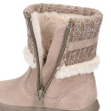 FAUX FUR and KNIT NECK design girl boot shoes in suede leather.