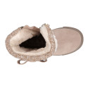 FAUX FUR and KNIT NECK design girl boot shoes in suede leather.