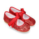 SOFT RED GLITTER little Girl Mary Jane shoes angel style.