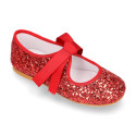 SOFT RED GLITTER little Girl Mary Jane shoes angel style.