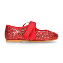 SOFT RED GLITTER little Girl Mary Jane shoes angel style.