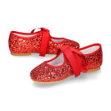 SOFT RED GLITTER little Girl Mary Jane shoes angel style.