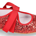 SOFT RED GLITTER little Girl Mary Jane shoes angel style.