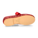 SOFT RED GLITTER little Girl Mary Jane shoes angel style.