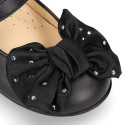 LUXURY Girl Mary Jane shoes with bow with crystals in Nappa leather.