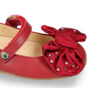 LUXURY Girl Mary Jane shoes with bow with crystals in Nappa leather.