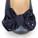LUXURY Girl Mary Jane shoes with bow with crystals in Nappa leather.