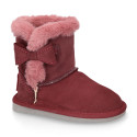 Suede leather Australian style Boot shoes with FUR and RIBBON design.