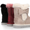 Suede leather Australian style Boot shoes with FUR and RIBBON design.