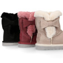 Suede leather Australian style Boot shoes with FUR and RIBBON design.