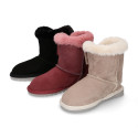 Suede leather Australian style Boot shoes with FUR and RIBBON design.