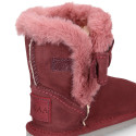 Suede leather Australian style Boot shoes with FUR and RIBBON design.