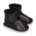 BLACK Nappa leather Kids Australian style Boot shoes with fur hair lining.