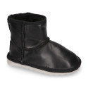 BLACK Nappa leather Kids Australian style Boot shoes with fur hair lining.