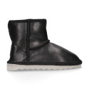 BLACK Nappa leather Kids Australian style Boot shoes with fur hair lining.