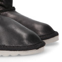 BLACK Nappa leather Kids Australian style Boot shoes with fur hair lining.