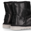 BLACK Nappa leather Kids Australian style Boot shoes with fur hair lining.