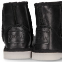 BLACK Nappa leather Kids Australian style Boot shoes with fur hair lining.