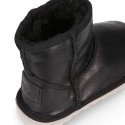 BLACK Nappa leather Kids Australian style Boot shoes with fur hair lining.