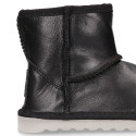 BLACK Nappa leather Kids Australian style Boot shoes with fur hair lining.