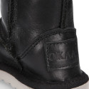 BLACK Nappa leather Kids Australian style Boot shoes with fur hair lining.