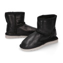 BLACK Nappa leather Kids Australian style Boot shoes with fur hair lining.