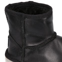 BLACK Nappa leather Kids Australian style Boot shoes with fur hair lining.