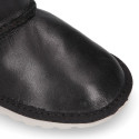 BLACK Nappa leather Kids Australian style Boot shoes with fur hair lining.