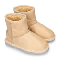 Nappa leather Kids Australian style Boot shoes with fur hair lining.