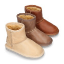 Nappa leather Kids Australian style Boot shoes with fur hair lining.