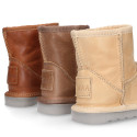 Nappa leather Kids Australian style Boot shoes with fur hair lining.