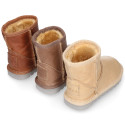 Nappa leather Kids Australian style Boot shoes with fur hair lining.