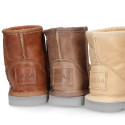 Nappa leather Kids Australian style Boot shoes with fur hair lining.