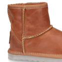 Nappa leather Kids Australian style Boot shoes with fur hair lining.