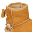 Suede leather Australian style Boot shoes with RIBBON and GLITTER design and fake hair lining.