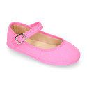 Stylized Cotton Canvas Merceditas or Mary Jane style shoes with buckle fastening.